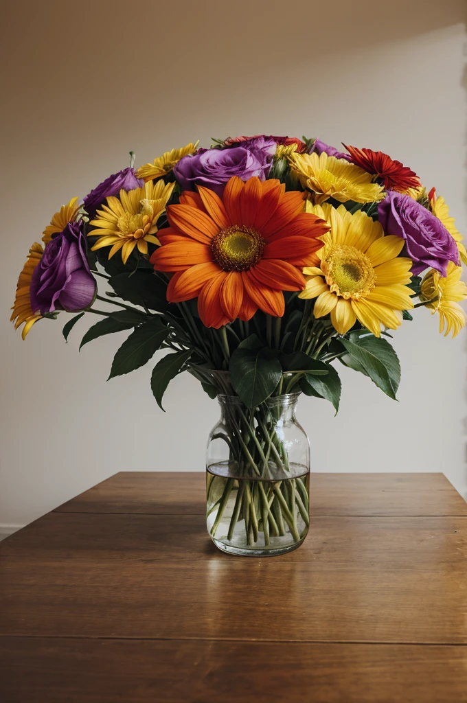 Potrate of some beautiful vibrant colour of big flowers on a table