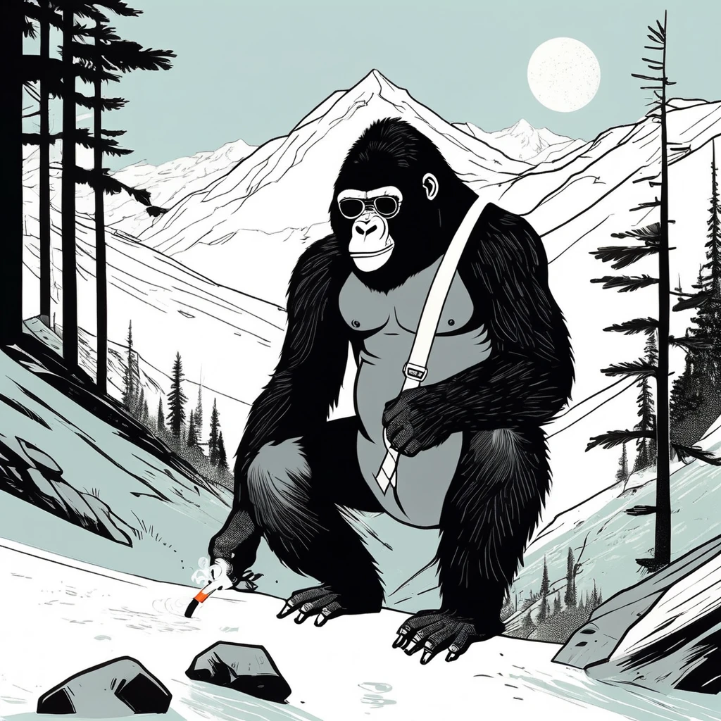 gorilla-like , sweet,art by Sophie Roach , art by Jon Klassen , art by Michael Cho , art by Sophie Roach、sunglasses,campimg,smoking,mountain climbing