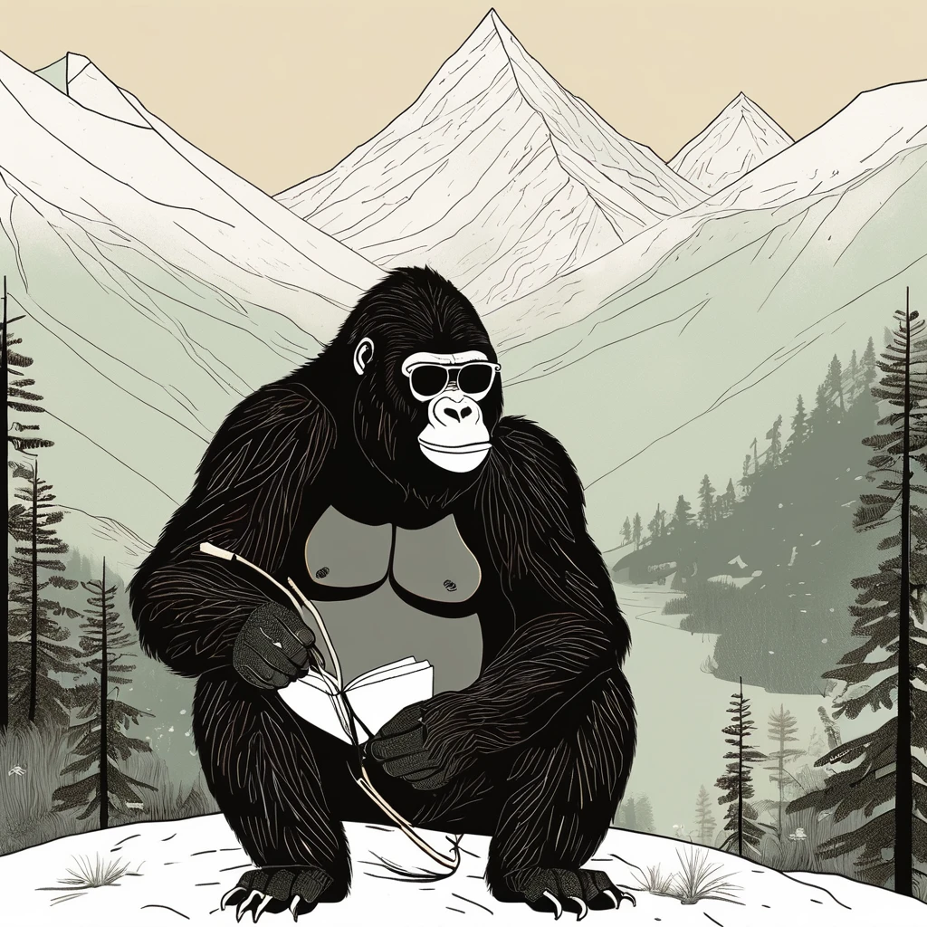 gorilla-like , sweet,art by Sophie Roach , art by Jon Klassen , art by Michael Cho , art by Sophie Roach、sunglasses,campimg,smoking,mountain climbing