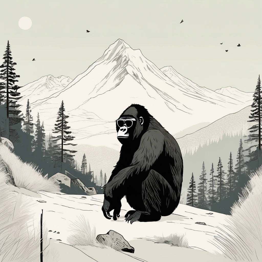 gorilla-like , sweet,art by Sophie Roach , art by Jon Klassen , art by Michael Cho , art by Sophie Roach、sunglasses,campimg,smoking,mountain climbing