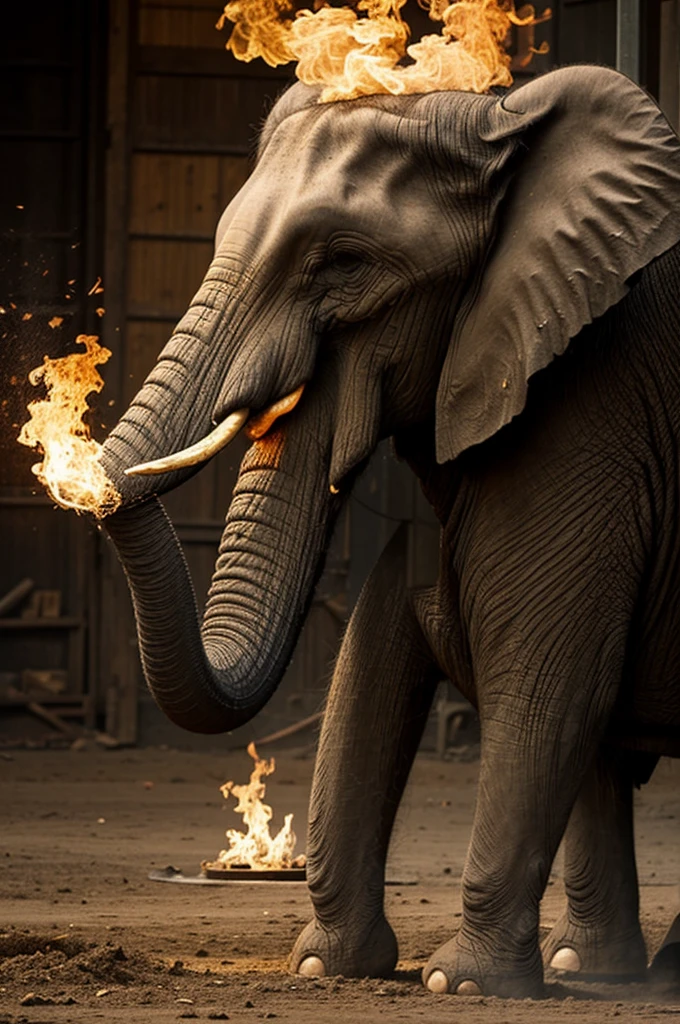I need a picture of a sieve elephant spitting fire