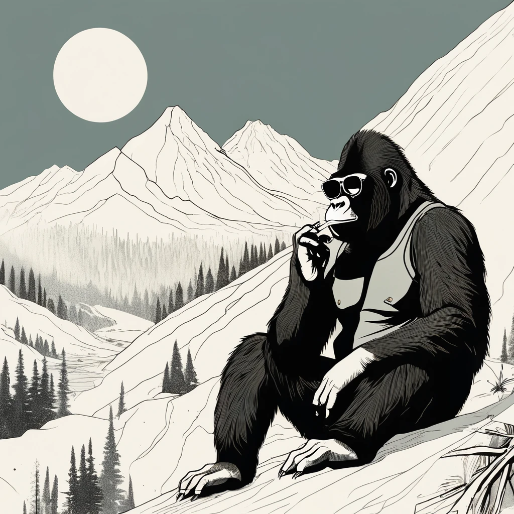gorilla-like , sweet,art by Sophie Roach , art by Jon Klassen , art by Michael Cho , art by Sophie Roach、sunglasses,campimg,smoking,mountain climbing