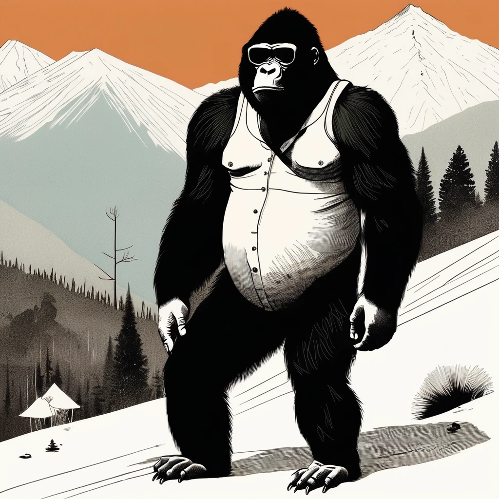 gorilla-like , sweet,art by Sophie Roach , art by Jon Klassen , art by Michael Cho , art by Sophie Roach、sunglasses,campimg,smoking,mountain climbing