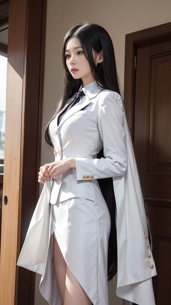 woman, กระโปรงสั้นwhite, เสื้อsuitwhite, skirt only, (สาวสวยTwo meter long hair, my hair is very long., extra long hair, long black hair), (suitสไตล์อิตาลี, suitสองปุ่ม), (Italian suit, white suit, Set of two buttons), (ใส่suitwoman, Business woman&#39;suit, white), (suitwomanwhite), (เสื้อเชิ้ตwhite), necktie, (necktieสั้นสีดำ, necktieสีดำ, necktieผอม, ถักnecktie), (military rank insignia), (Short pencil skirtwhite), (Dynamic posts), full body, (A gigantic rift), (big breasts, thin body, small waist, hips raised, small thighs, Long legs), high-heelsสีดำ, (Short pencil skirt, white), Wearing a suit for a business woman, (Wearing a white businessuit, suitนักธุรกิจหญิงwhite), (tight, military regalia, เสื้อwhite, กระโปรงwhite), (black shoes), (Two gold suit buttons, Two meter long hair, suitเข้ารูป, เสื้อsuitwhiteทรงธรรมดารัดรูป), (black shoes, high-heels), (stand, walk, elegant gesture, Dynamic posts), short dress, earring, garden, monument