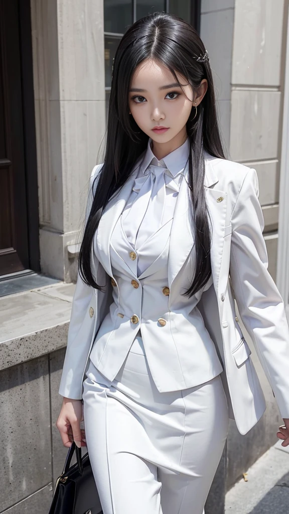 woman, กระโปรงสั้นwhite, เสื้อsuitwhite, skirt only, (สาวสวยTwo meter long hair, my hair is very long., extra long hair, long black hair), (suitสไตล์อิตาลี, suitสองปุ่ม), (Italian suit, white suit, Set of two buttons), (ใส่suitwoman, Business woman'suit, white), (suitwomanwhite), (เสื้อเชิ้ตwhite), necktie, (necktieสั้นสีดำ, necktieสีดำ, necktieผอม, ถักnecktie), (military rank insignia), (Short pencil skirtwhite), (Dynamic posts), full body, (A gigantic rift), (big breasts, thin body, small waist, hips raised, small thighs, Long legs), high-heelsสีดำ, (Short pencil skirt, white), Wearing a suit for a business woman, (Wearing a white businessuit, suitนักธุรกิจหญิงwhite), (tight, military regalia, เสื้อwhite, กระโปรงwhite), (black shoes), (Two gold suit buttons, Two meter long hair, suitเข้ารูป, เสื้อsuitwhiteทรงธรรมดารัดรูป), (black shoes, high-heels), (stand, walk, elegant gesture, Dynamic posts), short dress, earring, garden, monument