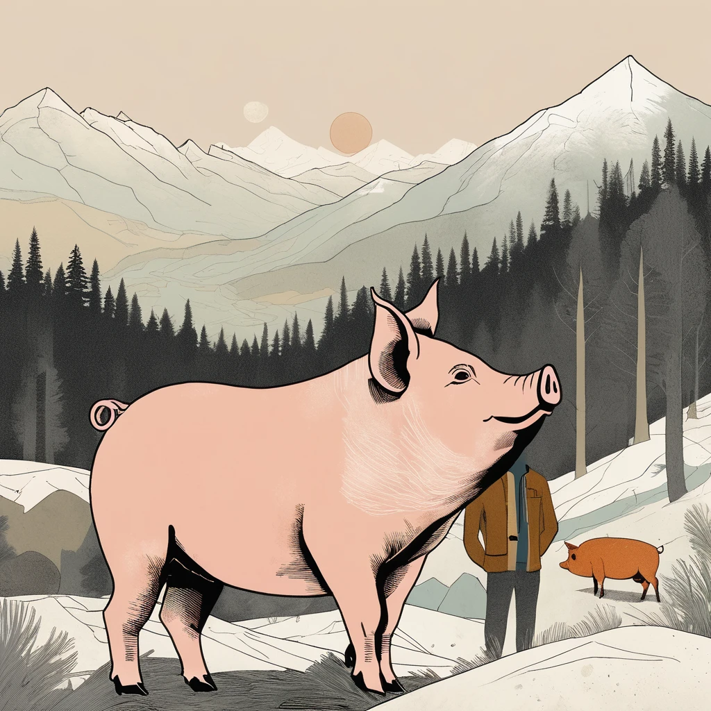 pig-like , sweet,art by Sophie Roach , art by Jon Klassen , art by Michael Cho , art by Sophie Roach、sunglasses,campimg,smoking,mountain climbing