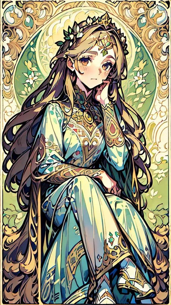 ((Mucha's style)),(vulgar),shemale,head shot,vulgar smile,muscular rigid dick,Mercenary,Sexual nipple covers,Scars on the face