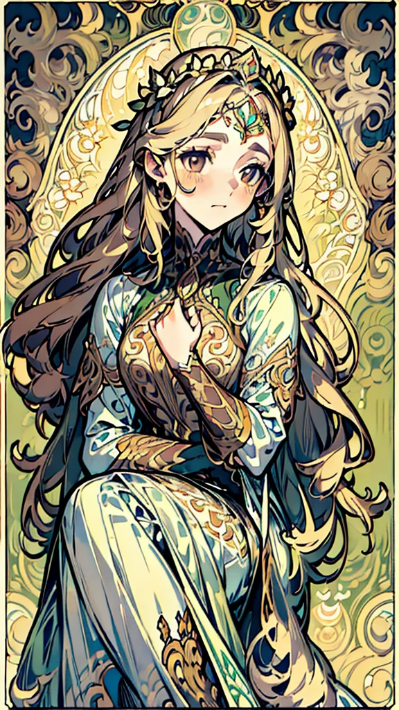 1 girl, dark brown hair, gold eyes, White skin, dressed in a white dress with lace and pleats, fairy wings, shy posture, whole body, sitting on a tree throne, green lights, Moonlight, flower crown on her head, soft smile, gentle.