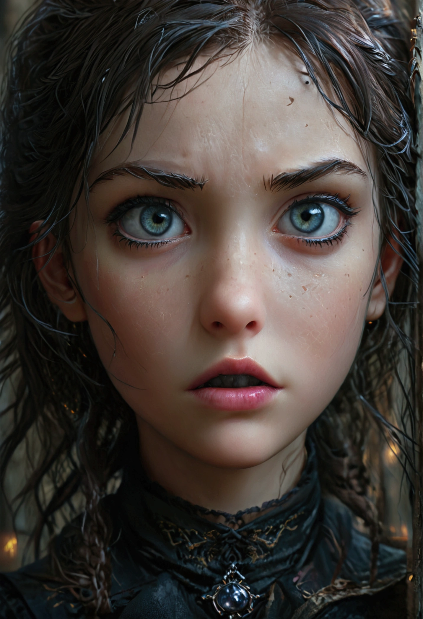 a 9 year old girl, severus snape's daughter, fighting against a acromantula, beautiful detailed eyes,beautiful detailed lips,extremely detailed eyes and face,longeyelashes, dark fantasy, dark magic, dark wizardry, dark atmosphere, moody lighting, cinematic lighting, dramatic lighting, dark colors, gothic, mysterious, dramatic, (best quality,4k,8k,highres,masterpiece:1.2),ultra-detailed,(realistic,photorealistic,photo-realistic:1.37),HDR,UHD,studio lighting,ultra-fine painting,sharp focus,physically-based rendering,extreme detail description,professional,vivid colors,bokeh