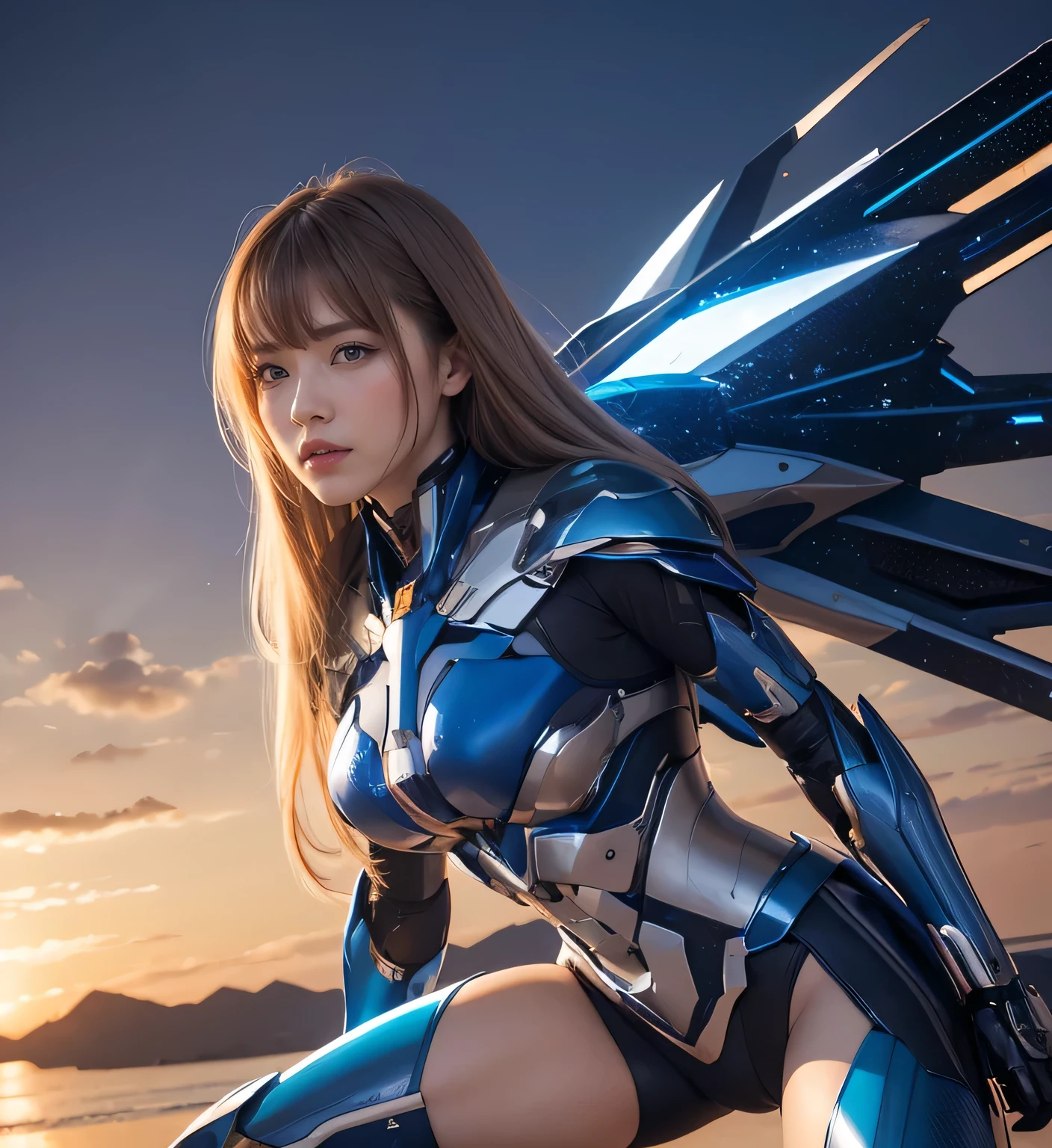 Textured skin, Super detailed, Attention to detail, high quality, 最high quality, High resolution, 1080P, , beautiful,(Super Heroine),Missile Guide,Beautiful cyborg woman,Mecha Cyborg Girl,Battle Mode,Metallic blue mecha body girl,She&#39;s a combat cyborg with weapons、Wearing combat mech,Full Body Shot