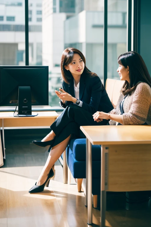 Women having a conversation,office