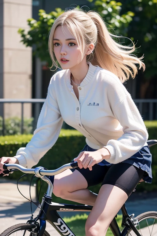 (((Best image quality、Highest quality、At 32K、Ticker、Photo 1.2、Extremely clear images、Extremely clear images quality、Photorealistic 1.3、Super Photo,Highest quality、CG Unity 32k Wallpaper, Highest quality, High resolution:1.2)))、Beautiful 1920s white blouse,Super mini pleated skirt, Lace pantyhose, Random Color,Raw photo with both, Cute face、body、Esbian、Real Light,Ray Tracing,OC Renderer,UE5 Renderer,Masterpieces,Correct Anatomy、i am very、Riding a bike 1.4、I feel in the saddle、Angle 1 from below.4、Low angle 1.4, In town, There is a strong headwind