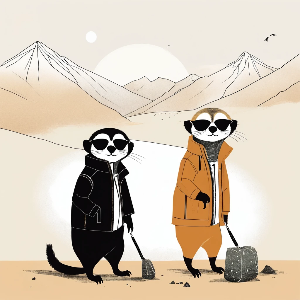 two,meerkat-like , sweet,art by Sophie Roach , art by Jon Klassen , art by Michael Cho , art by Sophie Roach、sunglasses,campimg,smoking,mountain climbing