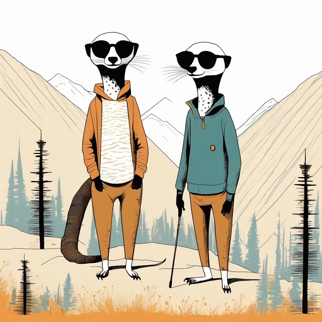 two,meerkat-like , sweet,art by Sophie Roach , art by Jon Klassen , art by Michael Cho , art by Sophie Roach、sunglasses,campimg,smoking,mountain climbing