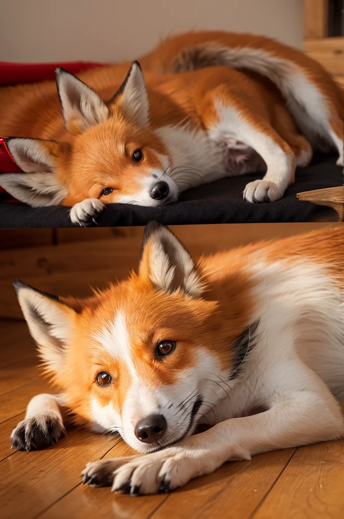 The little fox is wearing a red collar,                          Dog treatment,Treated like a pet,Get your head pat,