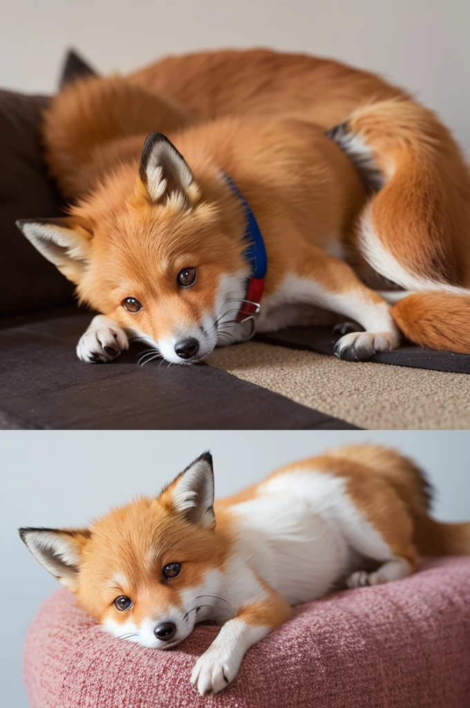 The  fox is wearing a red collar,                          Dog treatment,Treated like a pet,Get your head pat,