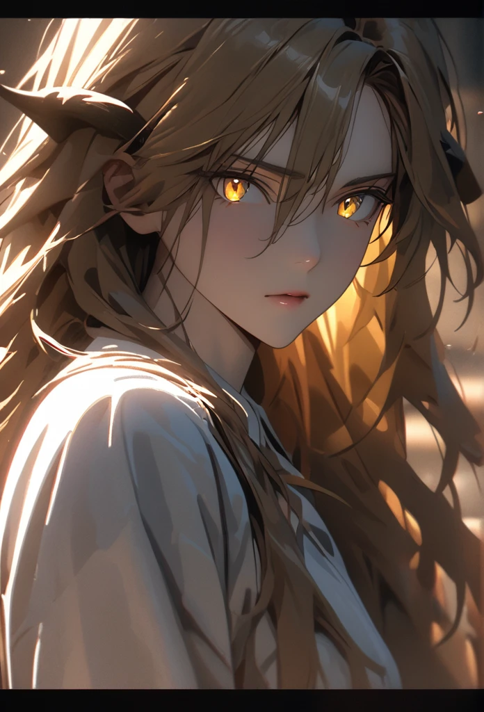 (solo), masculine, yellow hair, messy hair, mane hair, long hair, dense hair, wild hair, expressive hair, mature,(25 year old), pale skin, yellow eyes, ((man)), wearing a white dress shirt, serious, ((Yellow dragon horns)), handsome, attractive, eye reflection, depth of field, thunder aura,cinematic lighting, ray tracing, depth of field, cinematic lighting, ray tracing, UHD, high details, best quality, highres, high quality, award winning, super detail, masterpiece, 8k, UHD, high details, best quality, highres, high quality, award winning, super detail, masterpiece, 8k, digital art, anime coloring, body shot, good face, perfect face, detailed face, good eyes, facing foward