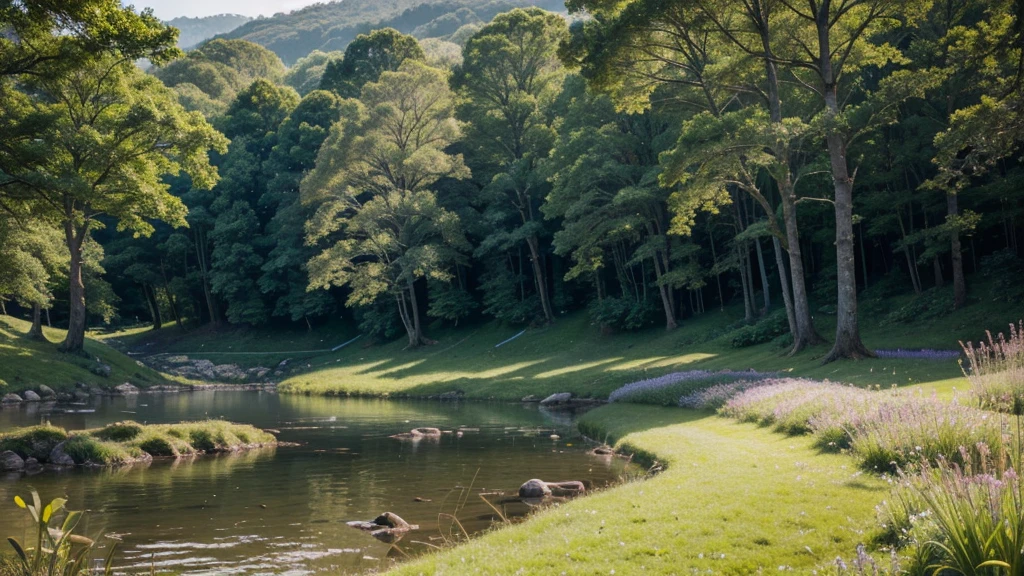 (Highest quality,4K,8K,High resolution,masterpiece:1.2),Super detailed,(Realistic,photoRealistic,photo-Realistic:1.37),Scenic,nature,Gorgeous landscapes,Fascinating views,colorful,Calm mood,fresh air,Light of the sun,Clear water,Lush greenery,Thriving trees々,Quiet Lake,Bright flowers,Breathtaking sunsets,Golden Sun,Gently shake the grass,soothing sounds of nature,Quiet atmosphere,Sedative effect,Exhilarating environment,Nurturing Beauty,Pristine landscape,手つかずのnature,natureの調和,A moment of bliss.