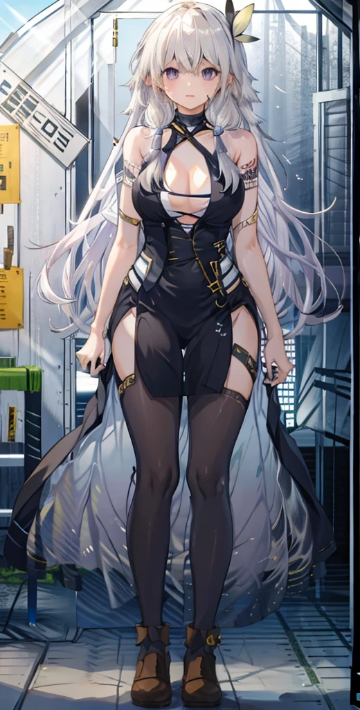 girl,Large Breasts,long hair,Topless,Bow,Blonde hair, Purple Eyes,