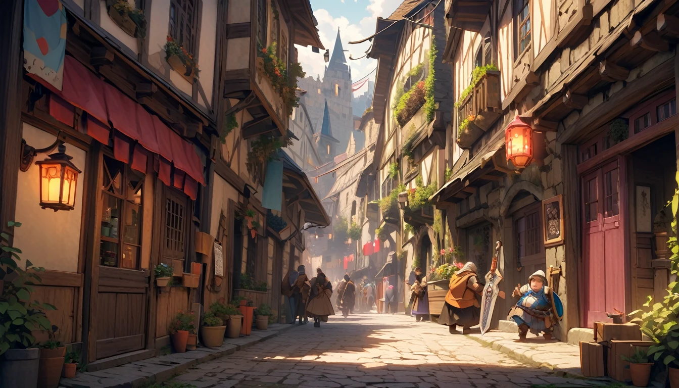 (masterpiece:1.4), (Highest quality:1.4), Very detailed, Complex, Very detailed, shape,Soft lighting, In the city, More than one personで語り合う, Hopeful Face, smile, More than one person, Mixed gender, a group of adventurers, character from RPG games, (character: human, Fairy, Fairy, Dwarf, The Hobbit), (exterior: Swordsman Style, Shaman Style, Monk Style, Magician style), (belongings: Long sword, dagger, Holy Staff, Magic wand, shield, metal armor, Leather Armor), Perfectly accurate anatomical shape、All limbs intact、Perfect full finger, Colorful characters, Medieval old townscape, Huge, Majestic, Ready for adventure?, Uplifting expressions, みんなのsmileが素晴らしい.