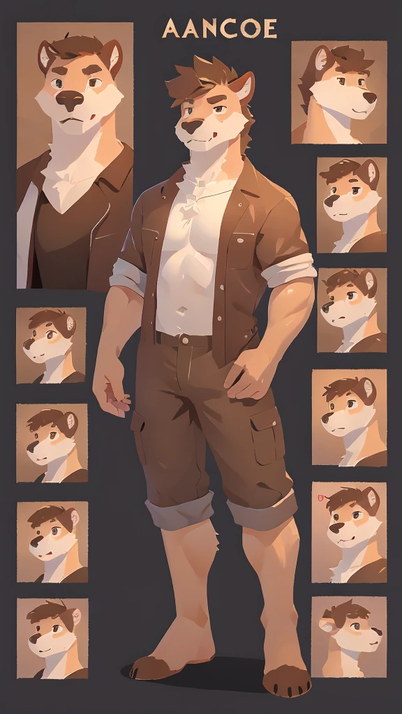 Male Furry, 23 years old, male, furry, fluffy, anthropomorphic, light brown-brown, capybara, reference sheet, full body, detailed features, bushy tail, sharp teeth, realistic fur texture, Medium: Digital Illustration, Front View and rear view, high resolution, professional quality, intricate skin patterns, tough but charismatic personality, attention to anatomy, designed facial structure, in mechanic's clothing, Tall, masculine, without clothes, detailed expressions, well-made eyes