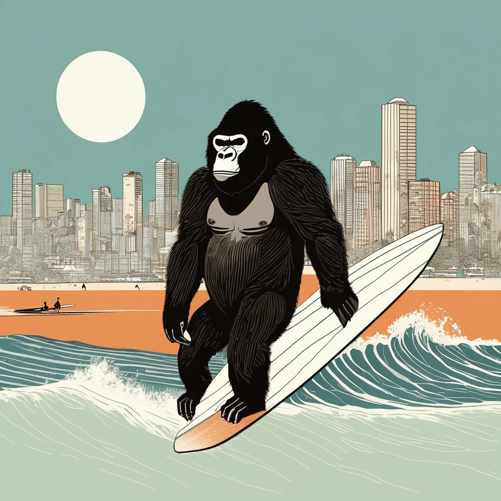 gorilla-like , sweet,art by Sophie Roach , art by Jon Klassen , art by Michael Cho , art by Sophie Roach、sunglasses,surfing,city