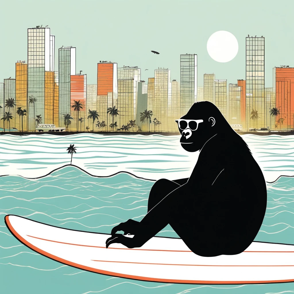 gorilla-like , sweet,art by Sophie Roach , art by Jon Klassen , art by Michael Cho , art by Sophie Roach、sunglasses,surfing,city