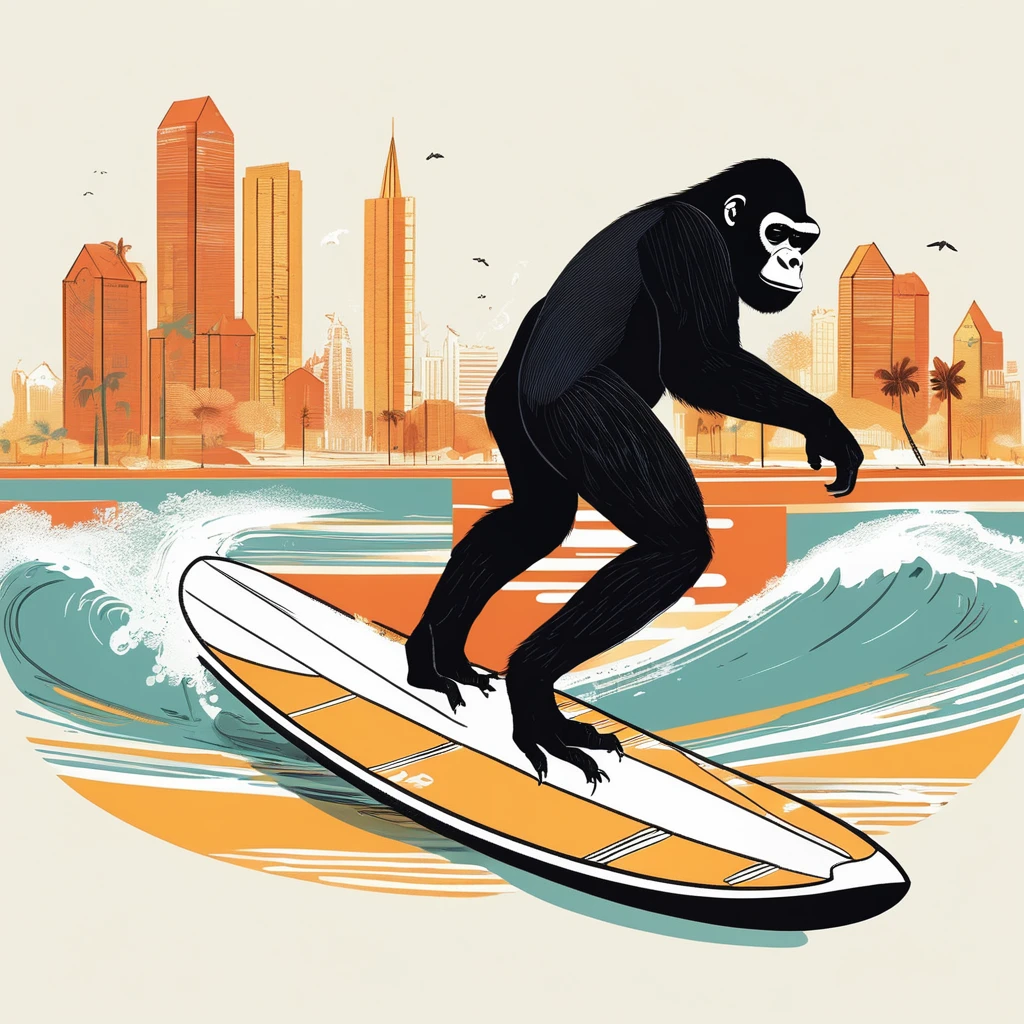 gorilla-like , sweet,art by Sophie Roach , art by Jon Klassen , art by Michael Cho , art by Sophie Roach、sunglasses,surfing,city