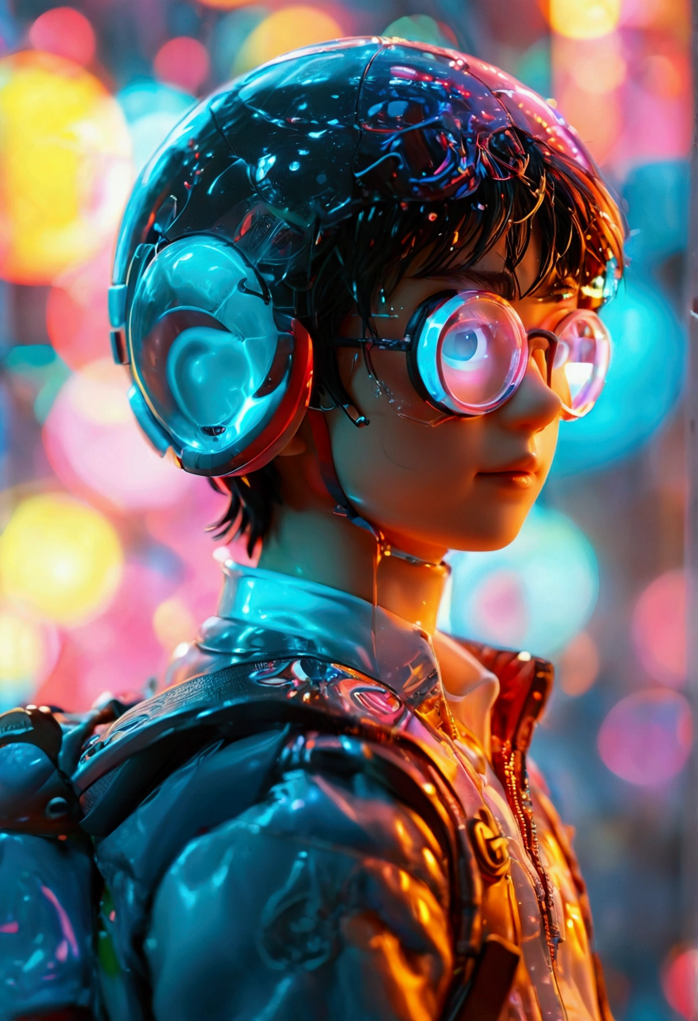 Doraemon, (Blind box toy styles:1.2), (full-body shot) , 1 Transparent Boy,他的身后是一只可爱的透明Doraemon, I am transparent, Exquisite Helmet:1.2, Glasses:1.2, Cyberpunk, Dreamy light, Glowing neon lights, Clean, White background, ( Global Illumination, Fringe Tracking, Human Development Report, Unreal Rendering,Reasonable design, High Detail, Main Part, best quality, HD, light)