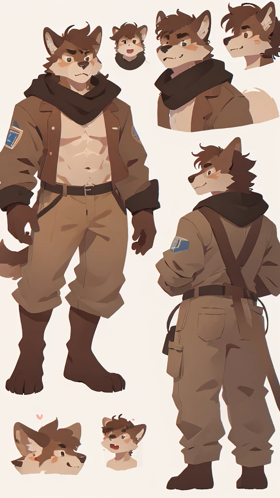 Male Furry, 23 years old, male, furry, fluffy, anthropomorphic, light brown-brown, tucán, reference sheet, full body, detailed features, bushy tail, sharp teeth, realistic fur texture, Medium: Digital Illustration, Front View and rear view, high resolution, professional quality, intricate skin patterns, tough but charismatic personality, attention to anatomy, designed facial structure, in mechanic's clothing, Tall, masculine, without clothes, detailed expressions, well-made eyes