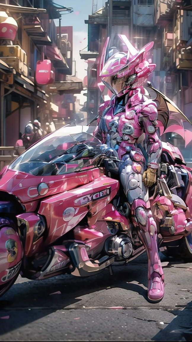 ((best quality)), ((masterpiece)), ((realistic)), (detailed), (photorealistic:1.5), (((succubus ))),((beautiful face, sharp face)), (thick body), (((pink bodysuit))), lights on armor, ((looking at viewer)), dynamic pose, science fiction, hdr, ray tracing, nvidia rtx, super-resolution, unreal 5, subsurface scattering, pbr texturing, post-processing, anisotropic filtering, depth of field, maximum clarity and sharpness, rule of thirds, 8k raw, (luminescent particles:1.4), (extremely detailed cg, unity 8k wallpaper, 3d, cinematic lighting,(((ride high technology motorbike)),(((not wearing helmet )))