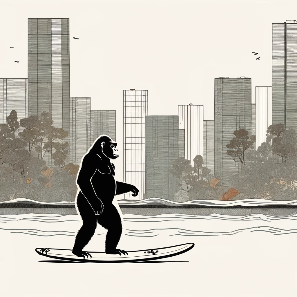 gorilla-like , sweet,art by Sophie Roach , art by Jon Klassen , art by Michael Cho , art by Sophie Roach、sunglasses,surfing,city