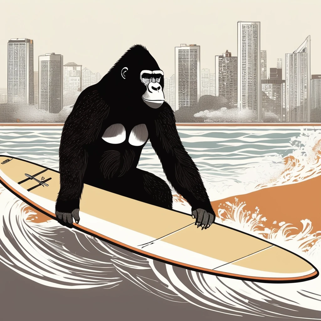 gorilla-like , sweet,art by Sophie Roach , art by Jon Klassen , art by Michael Cho , art by Sophie Roach、sunglasses,surfing,city
