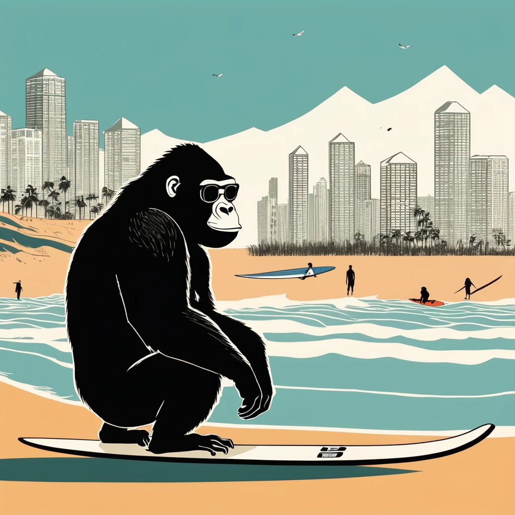 gorilla-like , sweet,art by Sophie Roach , art by Jon Klassen , art by Michael Cho , art by Sophie Roach、sunglasses,surfing,city