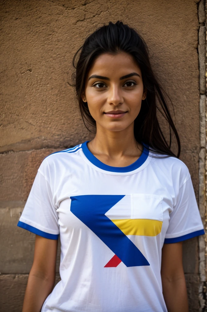 woman with Colombia t-shirt, on the shirt Johanna's name and the name on the back of the shirt in the stadium