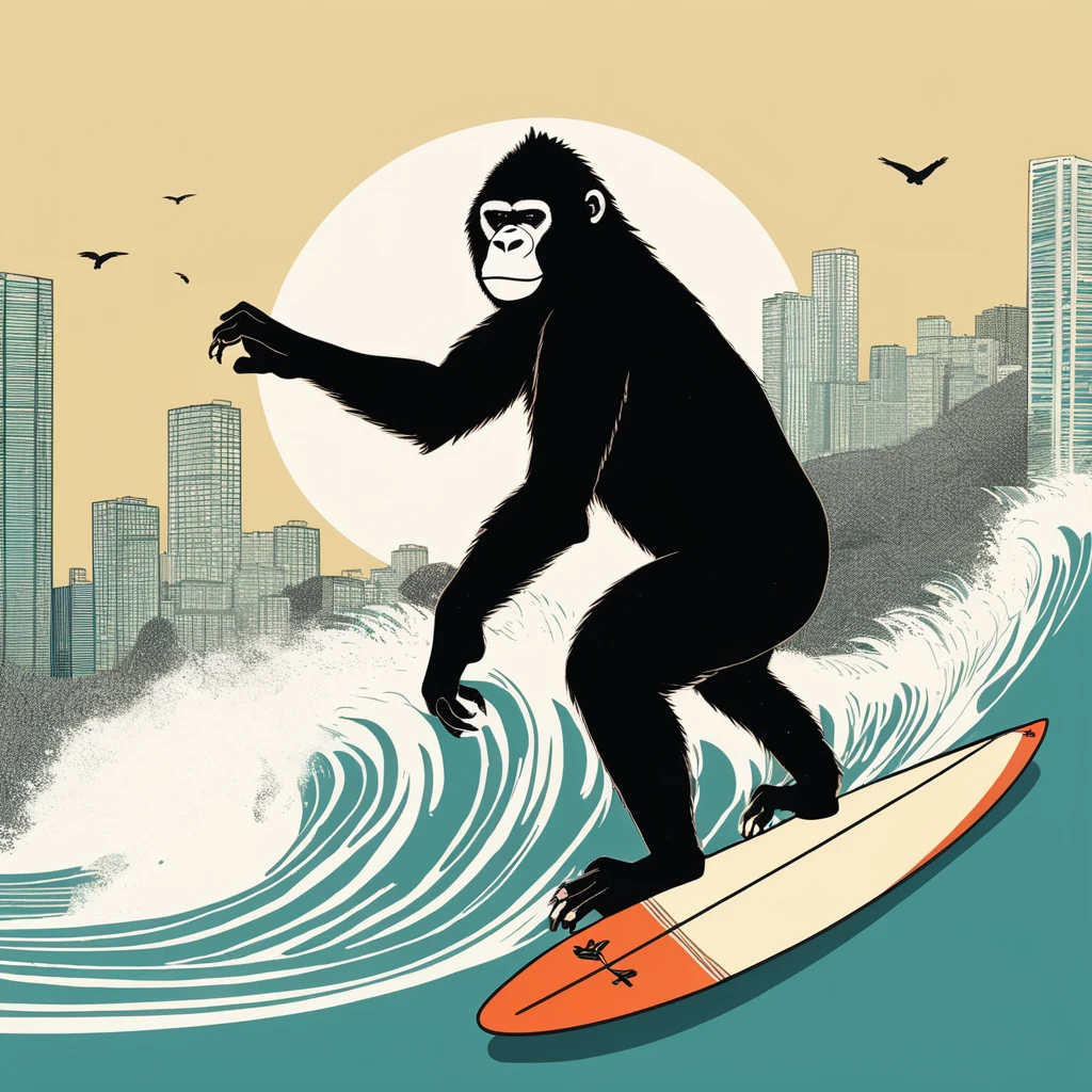 gorilla-like , sweet,art by Sophie Roach , art by Jon Klassen , art by Michael Cho , art by Sophie Roach、sunglasses,surfing,city
