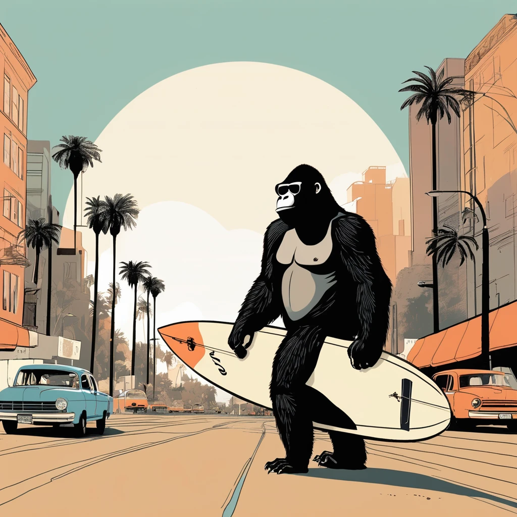 gorilla-like , sweet,art by Sophie Roach , art by Jon Klassen , art by Michael Cho , art by Sophie Roach、sunglasses,surfing,city