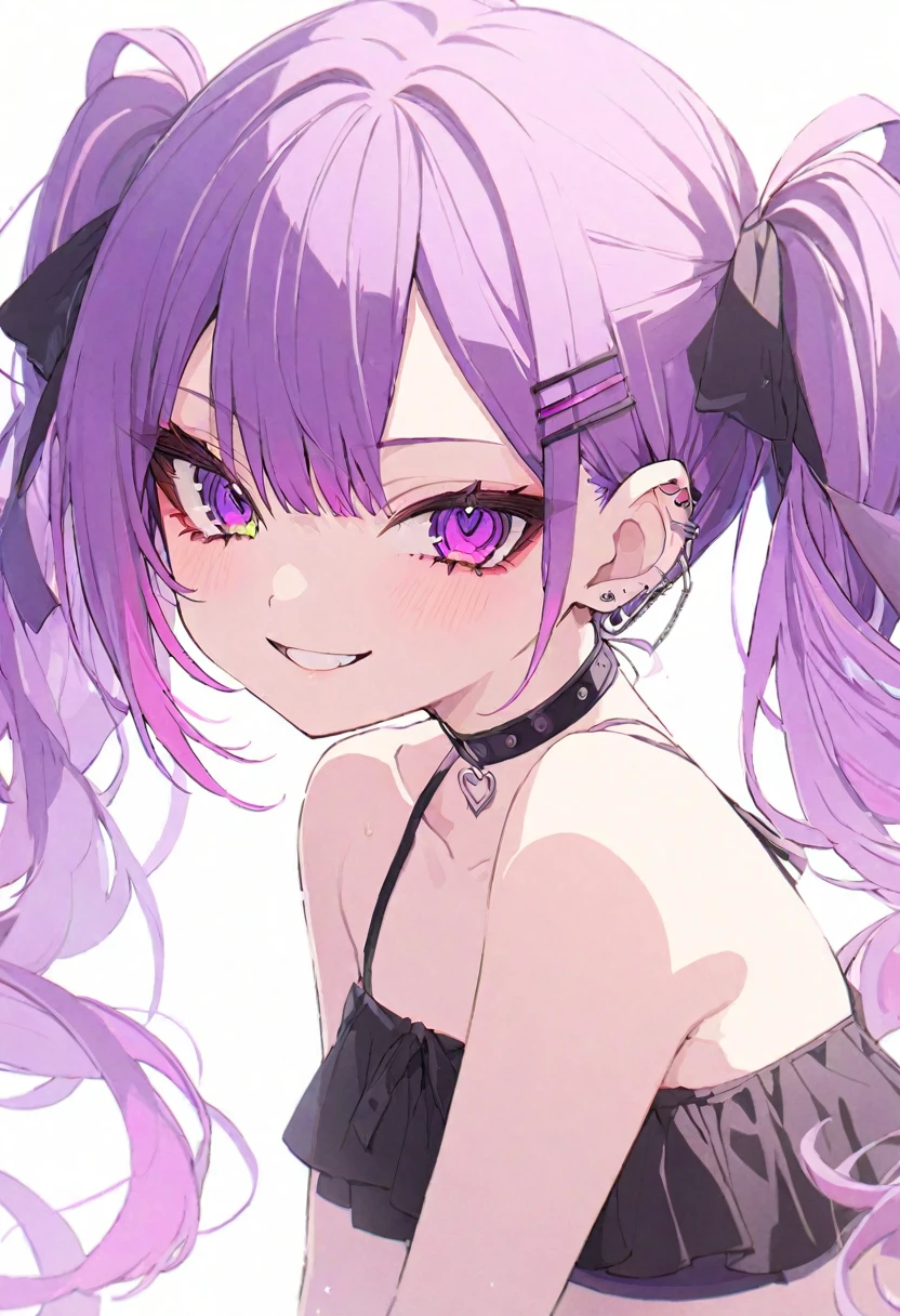 (muste piece), (best quality), very detailed eyes, expressive eyes, perfect face, very detailed face, highly detailed face, beautiful girl, 8K, beautiful girl, white background, delicate and beautiful face and eyes, dark intense shadow,
1 girl, vtuber style, cool girl, hololive, Tokoyami Towa, purple hair, swimsuit, , cropped shoulders, clavicle, from side, looking at viewer, smile, (whole body), standing,