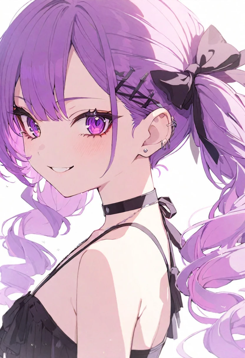 (muste piece), (best quality), very detailed eyes, expressive eyes, perfect face, very detailed face, highly detailed face, beautiful girl, 8K, beautiful girl, white background, delicate and beautiful face and eyes, dark intense shadow,
1 girl, vtuber style, cool girl, hololive, Tokoyami Towa, purple hair, swimsuit, , cropped shoulders, clavicle, from side, looking at viewer, smile, (whole body), standing,