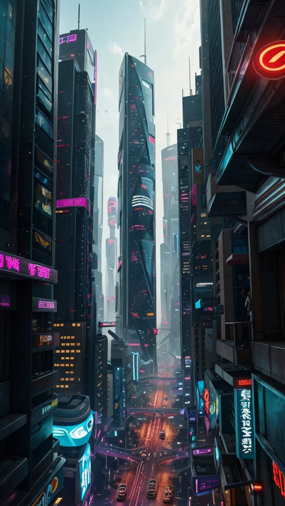 "Imagine a sprawling megacity in the year 2145, where towering skyscrapers pierce the sky, interconnected by floating bridges and neon-lit pathways. The skyline is dominated by advanced drones and flying cars zipping between buildings. On the ground level, a blend of sleek, futuristic architecture and remnants of old-world charm create a vibrant, multicultural tapestry. The streets are alive with holographic advertisements, cyborgs, and AI companions, while an underground resistance fights against a powerful, oppressive corporation that controls the city’s resources and technology. Visualize the scene with a blend of cyberpunk aesthetics and high-tech innovation."