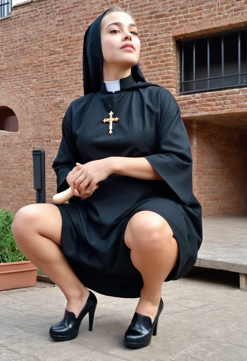 masterpiece, FULL HD, 8K, chica sexy de 14 años, in opened cassock, squatting, riding dildo, in public concert, spreading legs, showing pussy, view on pussy, fullbody, pussy fill of semen