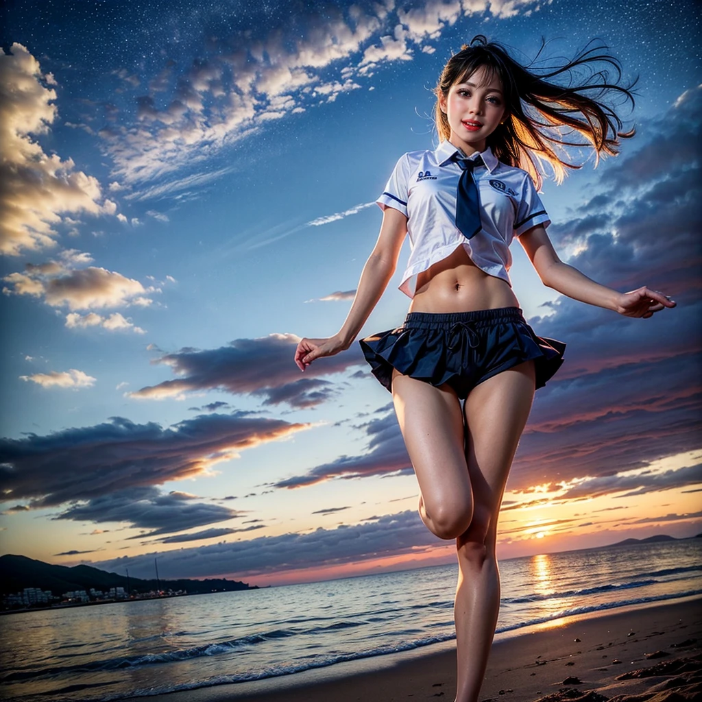 ManoErina, awaitingtongue, ((ExtremelyDetailed (12 PICHIPICHI KAWAII Girls Floating in The Air in a row:1.37) in WHITE at Dusk Enoshima Beach)), {(Standing Full Body:1.2)|(from below:1.2)}, Different types of hair colors, {(skinny(SchoolSwimwear))|(SchoolUniform)with Tiny AthleticShorts}, {Detailed Childish hand|Hidden hand|Armpit|Different types of breasts of various sizes from HUGE to FLAT|(Clearly Visible the shape of Butt)}, Joyful Expressions LifeLike Rendering, PerfectLighting, (Dazzling Horizon Visible through ThighGap), (Starry IridescentParticles:1.22) ColorfulClouds