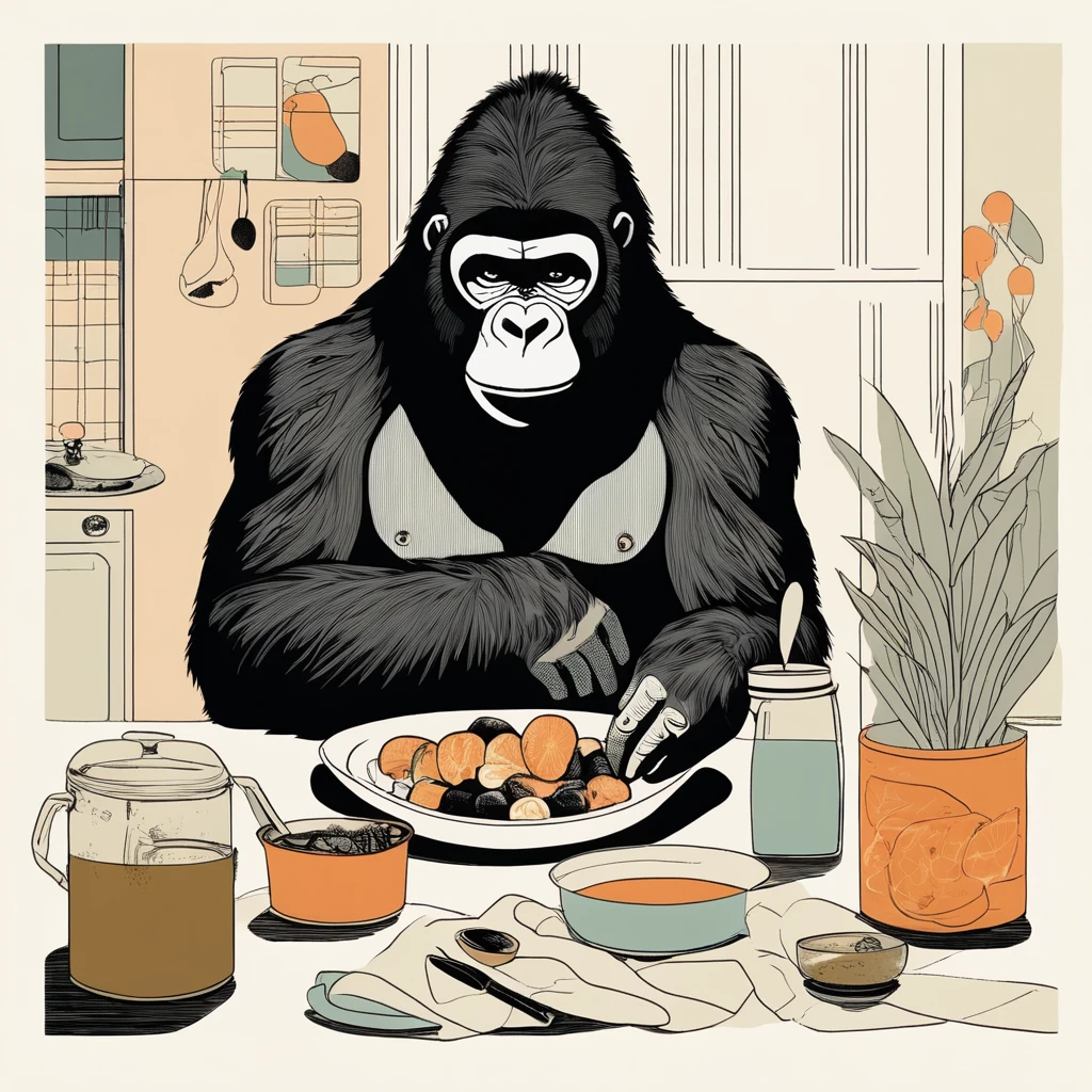 gorilla-like , sweet,art by Sophie Roach , art by Jon Klassen , art by Michael Cho , art by Sophie Roach、sunglasses,cooking,city