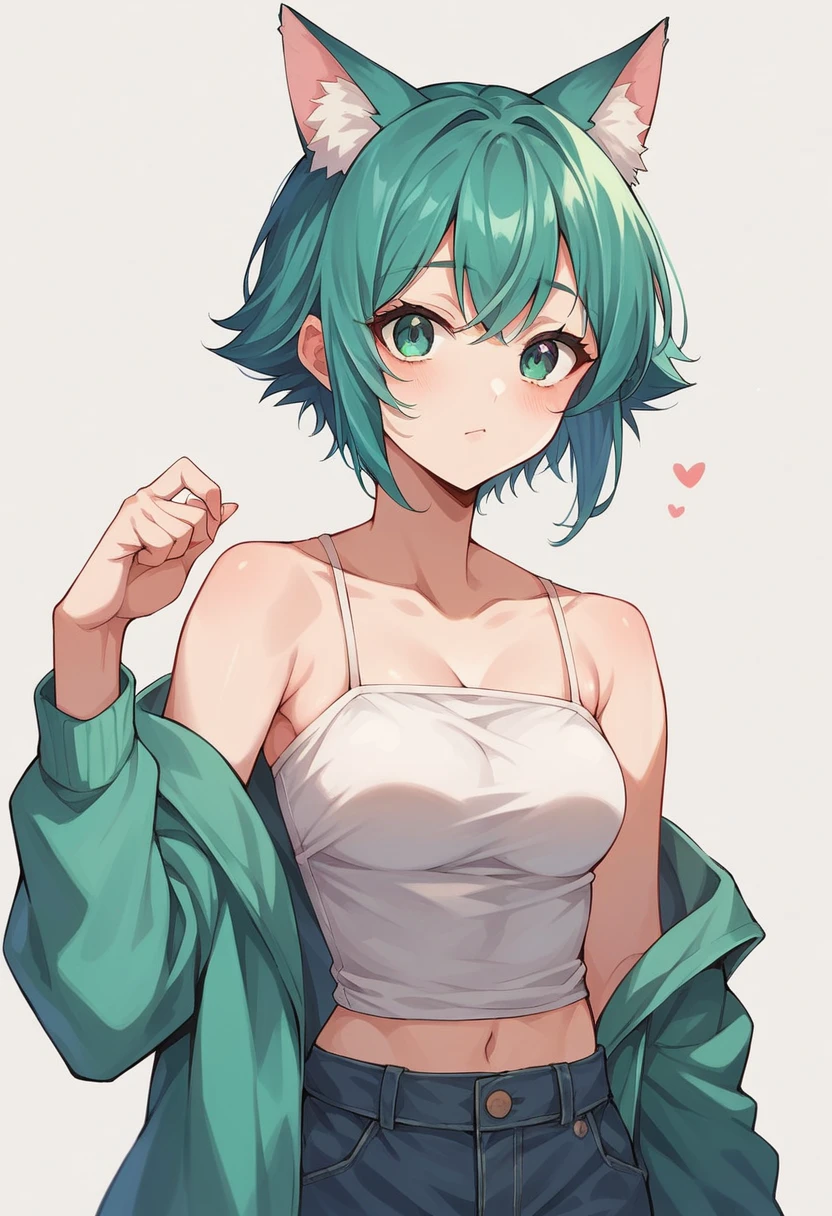 a closeup of a cartoon character with fox ears, fox girl, mikudayo, anime moe art style, Cat Mimi, short hair, anime girl with teal hair