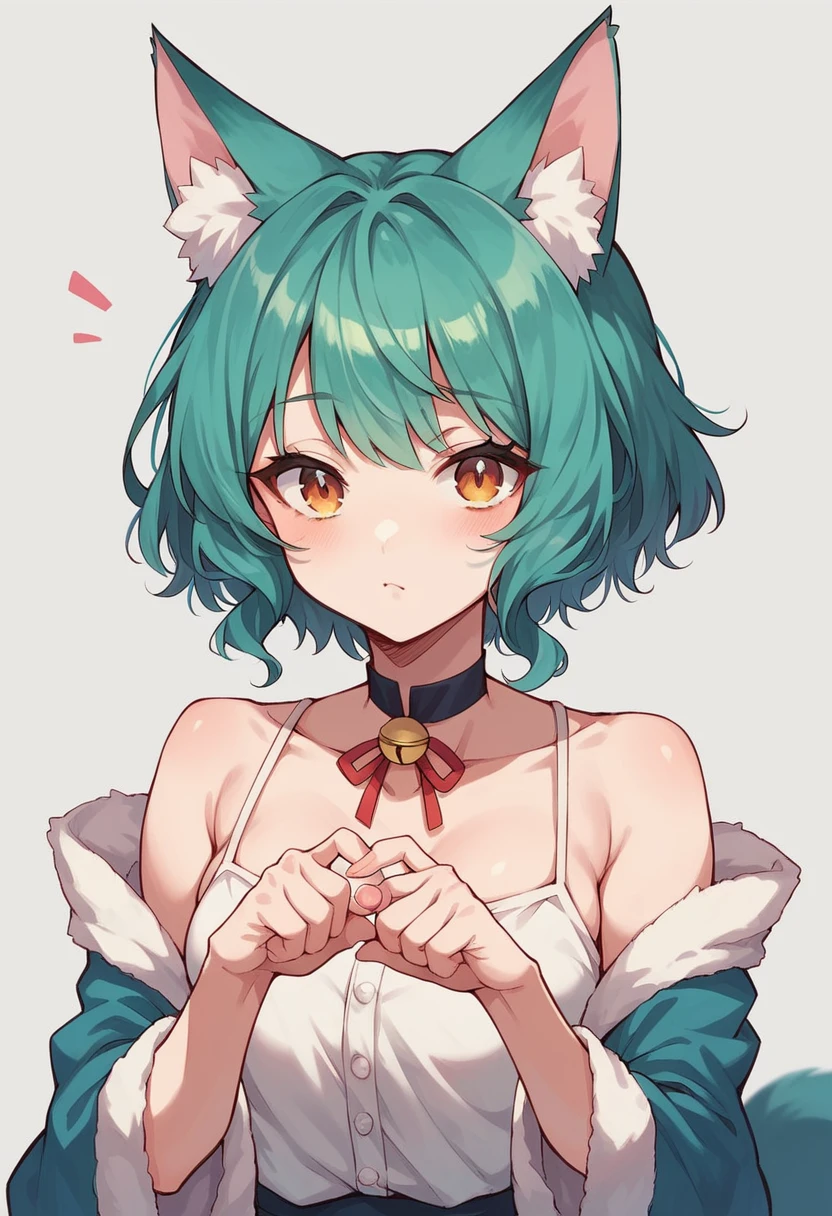 a closeup of a cartoon character with fox ears, fox girl, mikudayo, anime moe art style, Cat Mimi, short hair, anime girl with teal hair