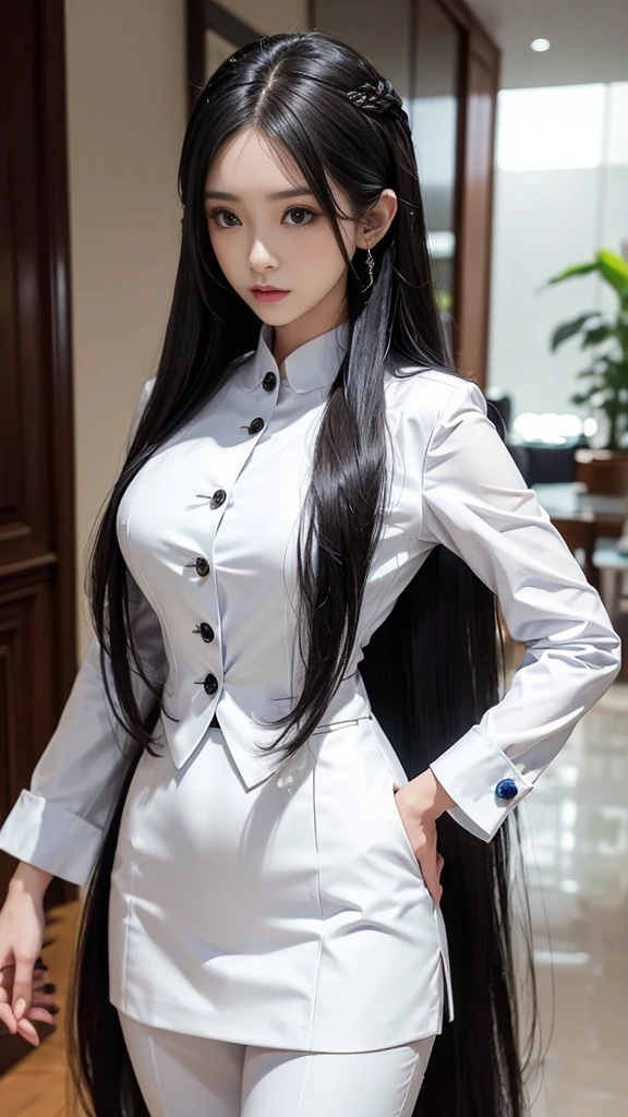 woman, กระโปรงสั้นwhite, เสื้อsuitwhite, skirt only, (สาวสวยTwo meter long hair, my hair is very long., extra long hair, long black hair), (suitสไตล์อิตาลี, suitสองปุ่ม), (Italian suit, white suit, Set of two buttons), (ใส่suitwoman, Business woman&#39;suit, white), (suitwomanwhite), (เสื้อเชิ้ตwhite), necktie, (necktieสั้นสีดำ, necktieสีดำ, necktieผอม, ถักnecktie), (military rank insignia), (Short pencil skirtwhite), (Dynamic posts), full body, (A gigantic rift), (big breasts, thin body, small waist, hips raised, small thighs, Long legs), high-heelsสีดำ, (Short pencil skirt, white), Wearing a suit for a business woman, (Wearing a white businessuit, suitนักธุรกิจหญิงwhite), (tight, military regalia, เสื้อwhite, กระโปรงwhite), (black shoes), (Two gold suit buttons, Two meter long hair, suitเข้ารูป, เสื้อsuitwhiteทรงธรรมดารัดรูป), (black shoes, high-heels), (stand, walk, elegant gesture, Dynamic posts), short dress, earring, garden, monument