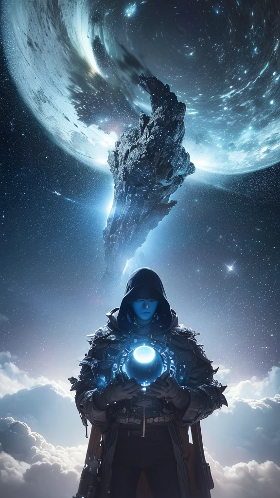 "Visualize an uncharted galaxy where colossal, bioluminescent nebulae illuminate the cosmic expanse. Among the swirling stars, a massive, ringed planet serves as the hub for an interstellar civilization. Floating cities orbit the planet, each a marvel of alien engineering, with crystalline structures and gravity-defying architecture. Alien species of various forms coexist, trading advanced technologies and rare resources. Starships of sleek, alien designs traverse the space lanes, while mysterious ancient ruins on distant moons hint at a lost, advanced race. Picture this scene with a mix of awe-inspiring celestial phenomena and cutting-edge extraterrestrial civilizations." add a UFO