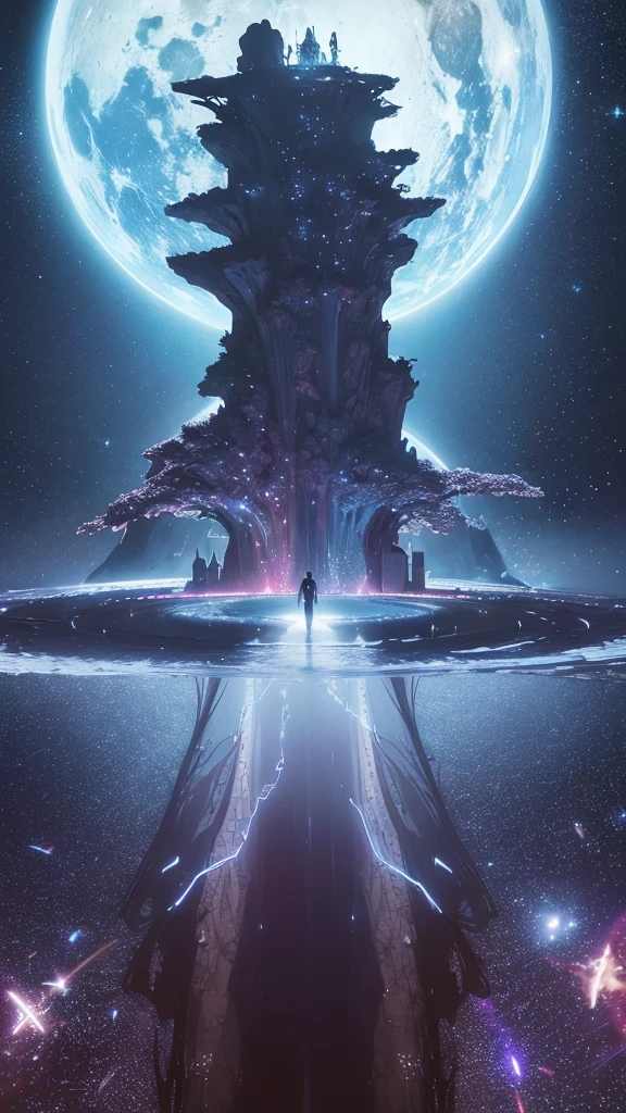 "Visualize an uncharted galaxy where colossal, bioluminescent nebulae illuminate the cosmic expanse. Among the swirling stars, a massive, ringed planet serves as the hub for an interstellar civilization. Floating cities orbit the planet, each a marvel of alien engineering, with crystalline structures and gravity-defying architecture. Alien species of various forms coexist, trading advanced technologies and rare resources. Starships of sleek, alien designs traverse the space lanes, while mysterious ancient ruins on distant moons hint at a lost, advanced race. Picture this scene with a mix of awe-inspiring celestial phenomena and cutting-edge extraterrestrial civilizations." add a UFO