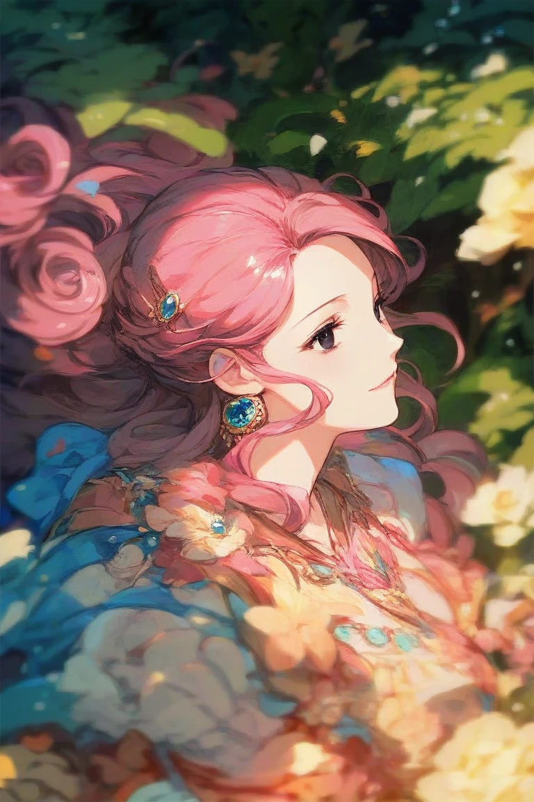 {masterpiece},{best quality},{1 Girl}, Lovely, Astonishing, Beautiful and delicate eyes, black eyes, Long hair, Pink Hair,curls,Fine details,Depth of Field,Extremely detailed CG,The original, Extremely detailed wallpaper,Upper Body, Looking at the audience