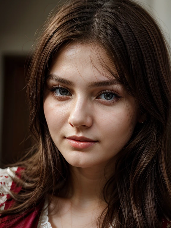 Russian、Wearing a rubashka、Beautiful Russian woman、18-year-old、A face that looks young